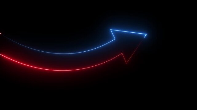 Glowing neon Business operational changes. Successful business turnaround and performance recovery. Businessperson tapping a rising arrow. 4k
