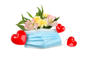Mask adorned with flowers and hearts for Nurses Day, isolated, PNG