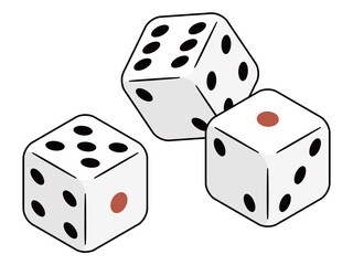 太枠のアウトラインがある3つのサイコロセットイラスト