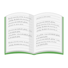 Obraz premium 正面から見た、シンプルな開いたノートのイラスト 文字あり カラー 線なし