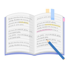 Obraz premium ハイライトされた文字が書かれた開かれたノートのイラスト