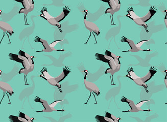 Fototapeta premium Common Crane Poses Seamless Background Wallpaper Pattern