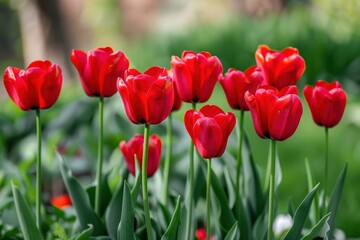 Obraz premium Bright red Tulip flowers plant tulip outdoors.