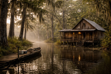 Obraz premium old wooden fishing shack