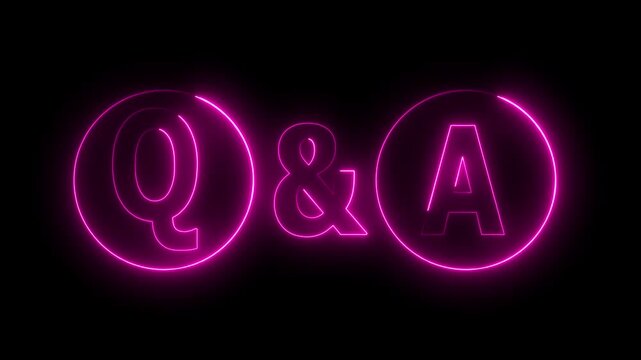 Glowing neon Question and Answer icon isolated on black background. Chat speech bubble and chart. Question and Answer icon animation.