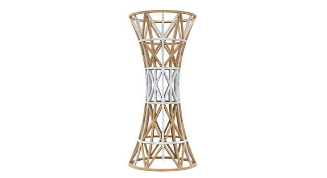 Hourglass-shaped wooden and white lattice structure