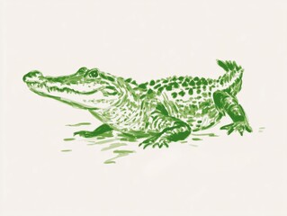 Obraz premium A hand-drawn illustration of an alligator swimming, representing wildlife, aquatic ecosystems, and the importance of wetland conservation.