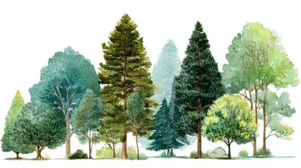 Fototapeta premium Natural Greenery Woods: Watercolor Tree Illustration Pack for Background Design