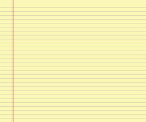 Yellow legal pad binder paper with punched holes, ruled lines, red margins, office stationery