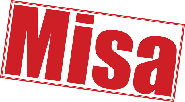 Ilustraci&oacute;n gr&aacute;fica de sello vectorial rojo en negrita que presenta el texto de la palabra personalizada aislada misa