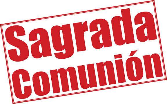 Texto de dise&ntilde;o de sello gr&aacute;fico vectorial rectangular rojo para celebraci&oacute;n de evento de la Sagrada Comuni&oacute;n