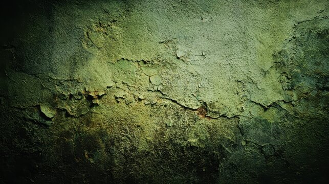 Old green weathered cement wall with dark corners for grunge background