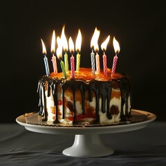 Birthday cake accident causes disappointment during party celebration with tipped-over cake on the table