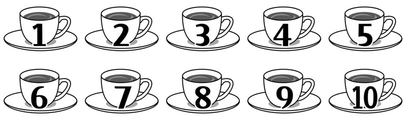 可愛いコーヒーカップの数字アイコンセット