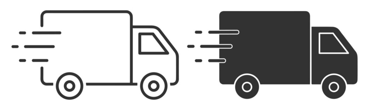 Express delivery truck van transport vehicle icon in outline and solid styles isolated on transparent background
