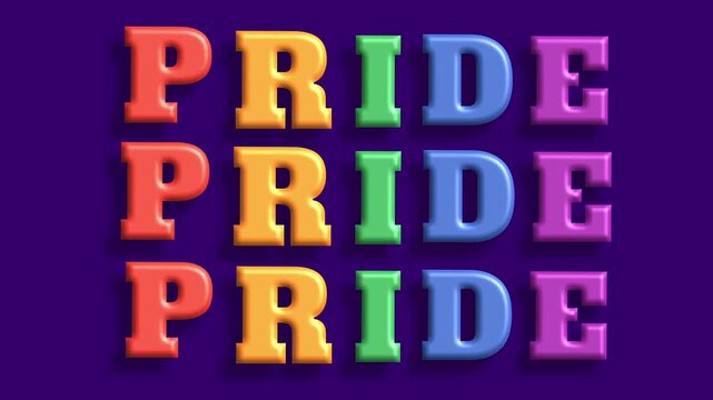 Colorful PRIDE Text Typography on Vibrant Purple Background Pattern