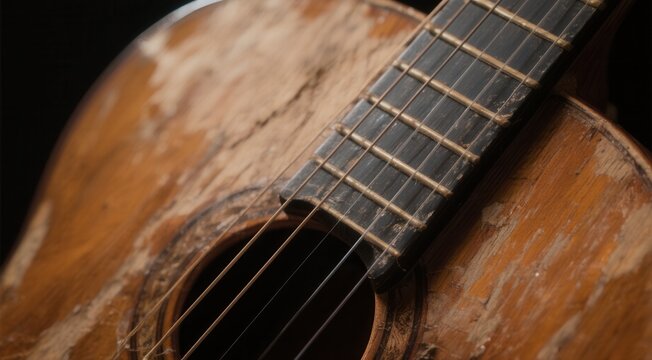 Vintage acoustic guitar with weathered wood finish