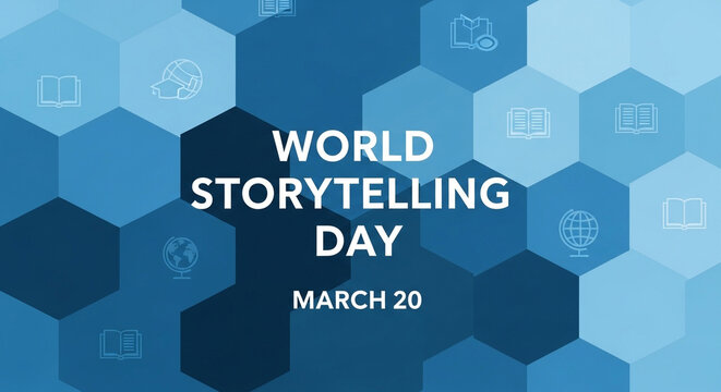 World Storytelling Day Hexagon Icons Blue March 20 Background JPG | Adobe Photoshop Tutorial JPG Files