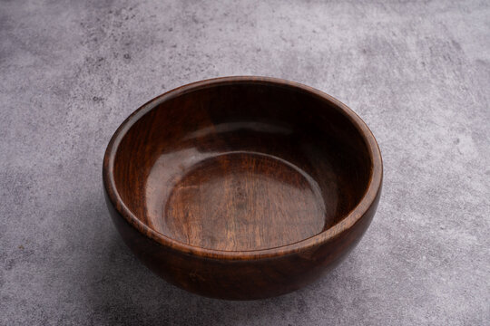 Brown Wooden Serving Bowl Marble Background