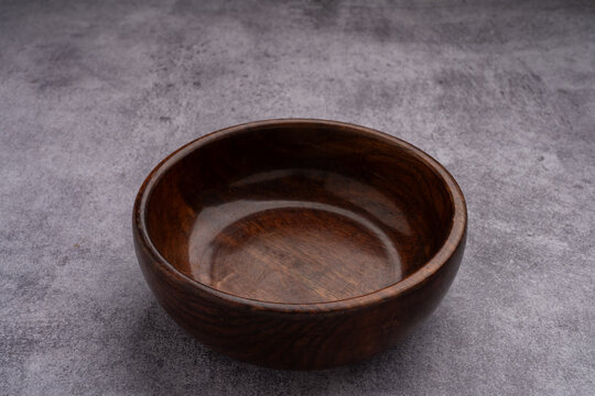 Brown Wooden Serving Bowl Marble Background