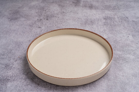 Beige Ceramic Dessert Plate Marble Background