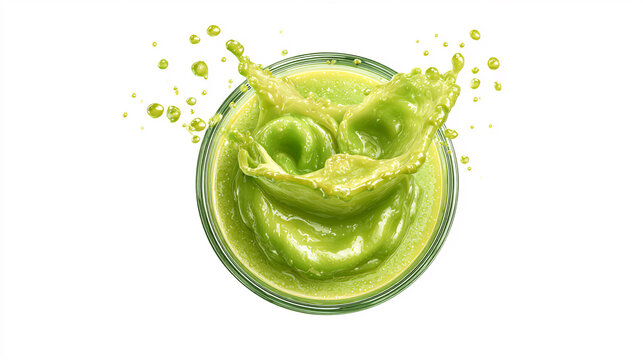 Creative Top View of Green Avocado Juice in Glass wit Playful Swirling Liquid Fce