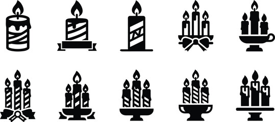 Fototapeta premium Collection of black and white candle illustrations
