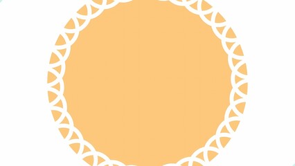 Fototapeta premium A light orange circle with a delicate white scalloped lace border on a white background, a simple graphic element.