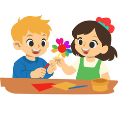 Happy Children Making Arts And Crafts Together