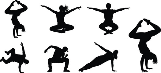 breakdance, dancer, hiphop, dance, movement, freestyle, street, culture, performance, energy, urban, sport, action, silhouette, dynamic, vector, illustration, collection, black, cad