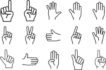 Obraz premium Hand Gesture Icon Set. Collection of Hand Signs and Symbols Vector Illustration