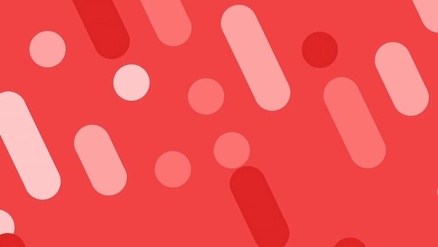Abstract red and pink pattern with scattered circles and rounded rectangles on a vibrant background.