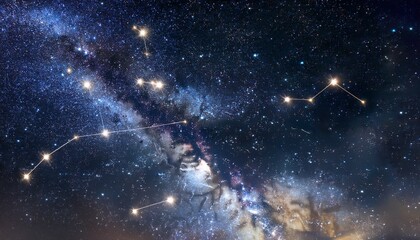 Fototapeta premium Sparkling Starry Night Sky With Constellations On A Black Background Nebula Space Stars
