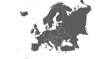 Naklejka premium Europe Political Map with Country Borders - Grayscale Continent Outlines
