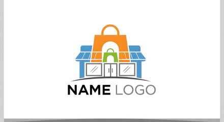 Fototapeta premium Modern shopping store logo concept for retail and e-commerce businesses, depicting a stylish storefront with bags, symbolizing successful consumer commerce