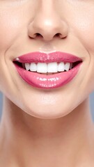 Fototapeta premium A woman's smile showing pink lips and white teeth