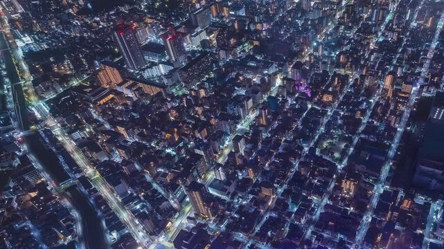 Tokyo Traffic Timelapse From Tokyo Skytree Looking Down Over Sumida At Night