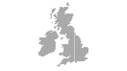 Dotted Map of United Kingdom and Ireland - Digital Pixel Style Outline for Geographic and Economic Concepts