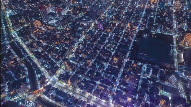 Tokyo Traffic Timelapse From Tokyo Skytree Looking Down Over Sumida At Night
