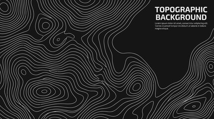 Abstract Topographic Contour Map Lines Pattern on Black Background - Minimalist Design Element © Graphicnoell
