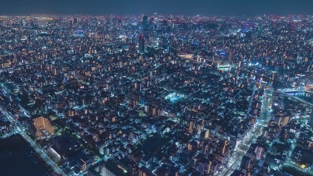 Tokyo Traffic Timelapse From Tokyo Skytree Looking Down Over Sumida At Night