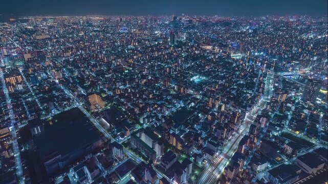 Tokyo Traffic Timelapse From Tokyo Skytree Looking Down Over Sumida At Night