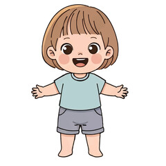 Fototapeta premium Cute smiling little girl cartoon character vector illustration full of joy and happiness