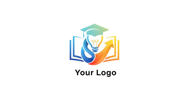 Vibrant educational concept logo template merging bright ideas, academic achievement, and continuous growth, perfect for knowledge-sharing platforms and intellectual development