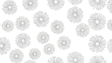 Obraz premium Seamless pattern of delicate daisy flower outlines drawn with fine black lines on a white background for a minimalist floral aesthetic.