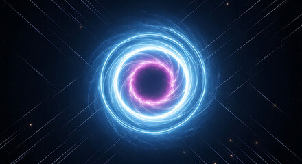 Obraz premium Vibrant black hole with glowing blue and purple rings in space