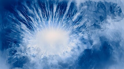 Fototapeta premium Electric energy burst watercolor illustration radiates vibrant light across a deep indigo cosmic background