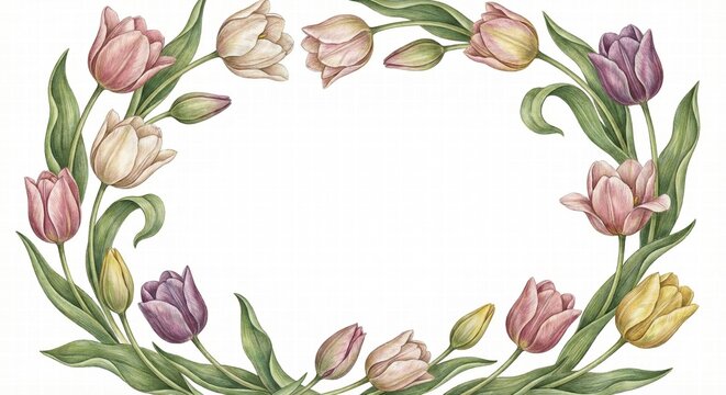Tulip Wreath Flower Frame Border Watercolor Illustration Featuring Spring Floral And Botanical Elements
