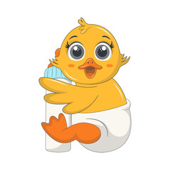 Fototapeta premium Adorable Little Duck Character in Cartoon Design. Isolated Vector Illustration.