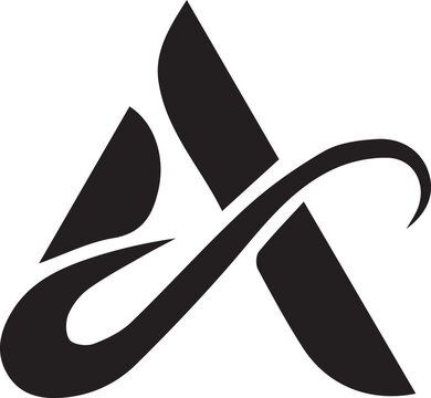 Stylised Modern Letter A Logo Icon with Abstract Swosh Element in Minimalist Black and White